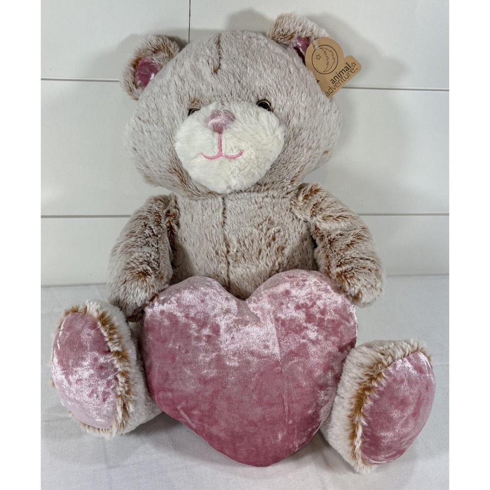 Animal Adventure Tan Bear w/ Big Pink Heart 16" Plush Toy 2023
